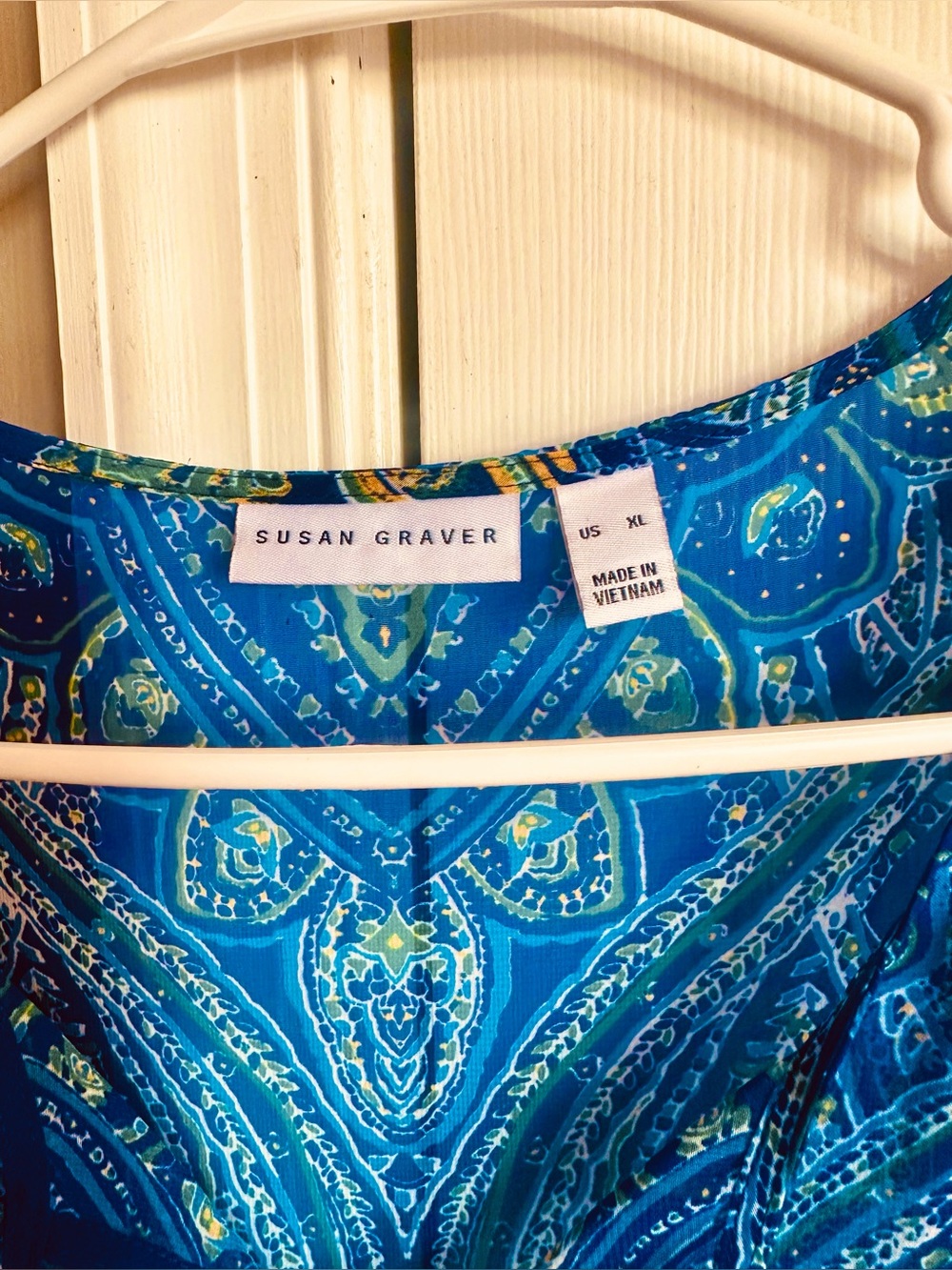 Susan Graver XL Cobalt Blue Paisley V-Neck Tunic with Yellow Accents - Picture 5 of 6